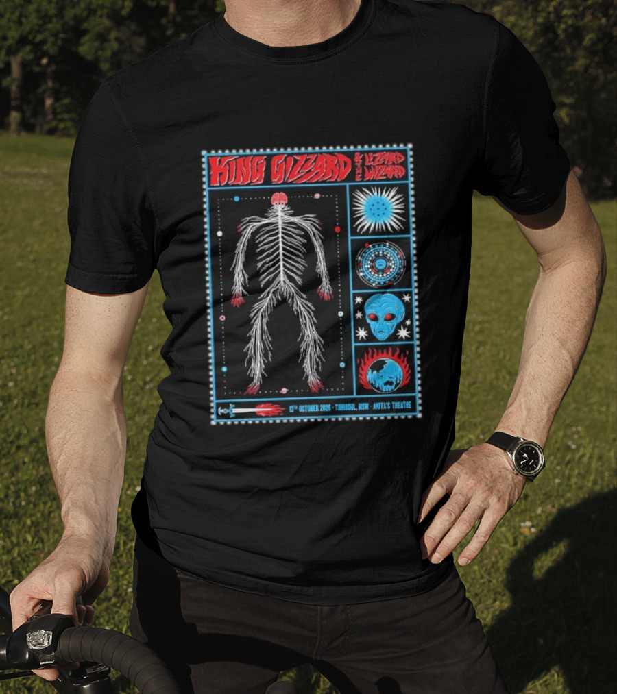 King Gizzard Thirroul NSW Anita's Theatre 13 October 2026 Skeleton Psychedelic T-Shirt