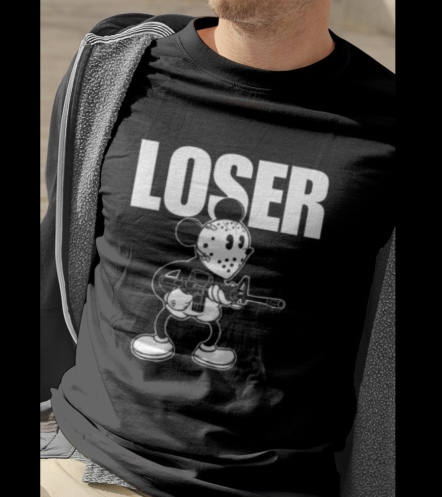 Grimykids Store Loser Masked Cartoon Character With Weapon T-Shirt