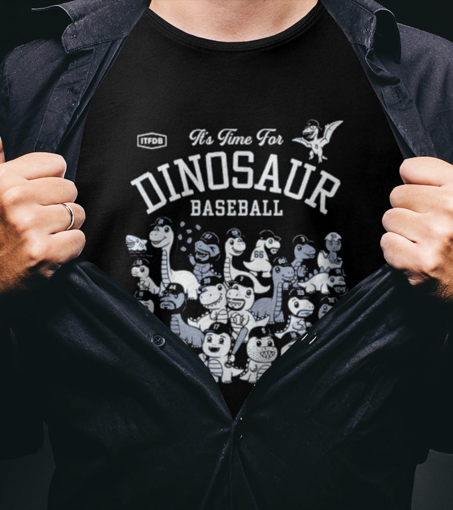 It's Time For Dinosaur Baseball Fun With Cute Cartoon Characters T-Shirt