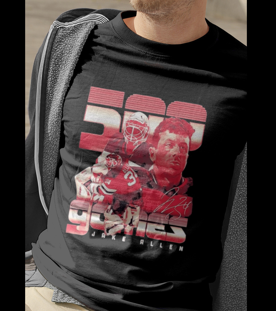 Jake Allen 500 Games New Jersey Devils Hockey 34 T-Shirt