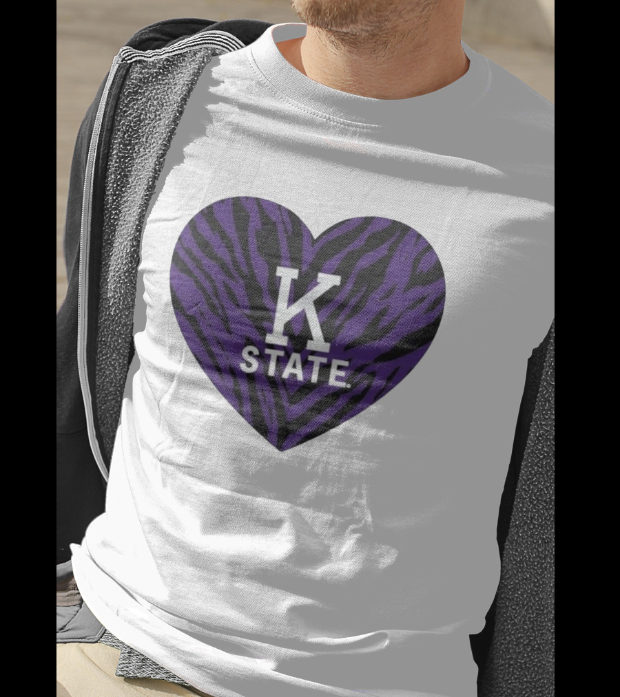 K State Wildcats Purple Zebra Heart Kansas State T-Shirt