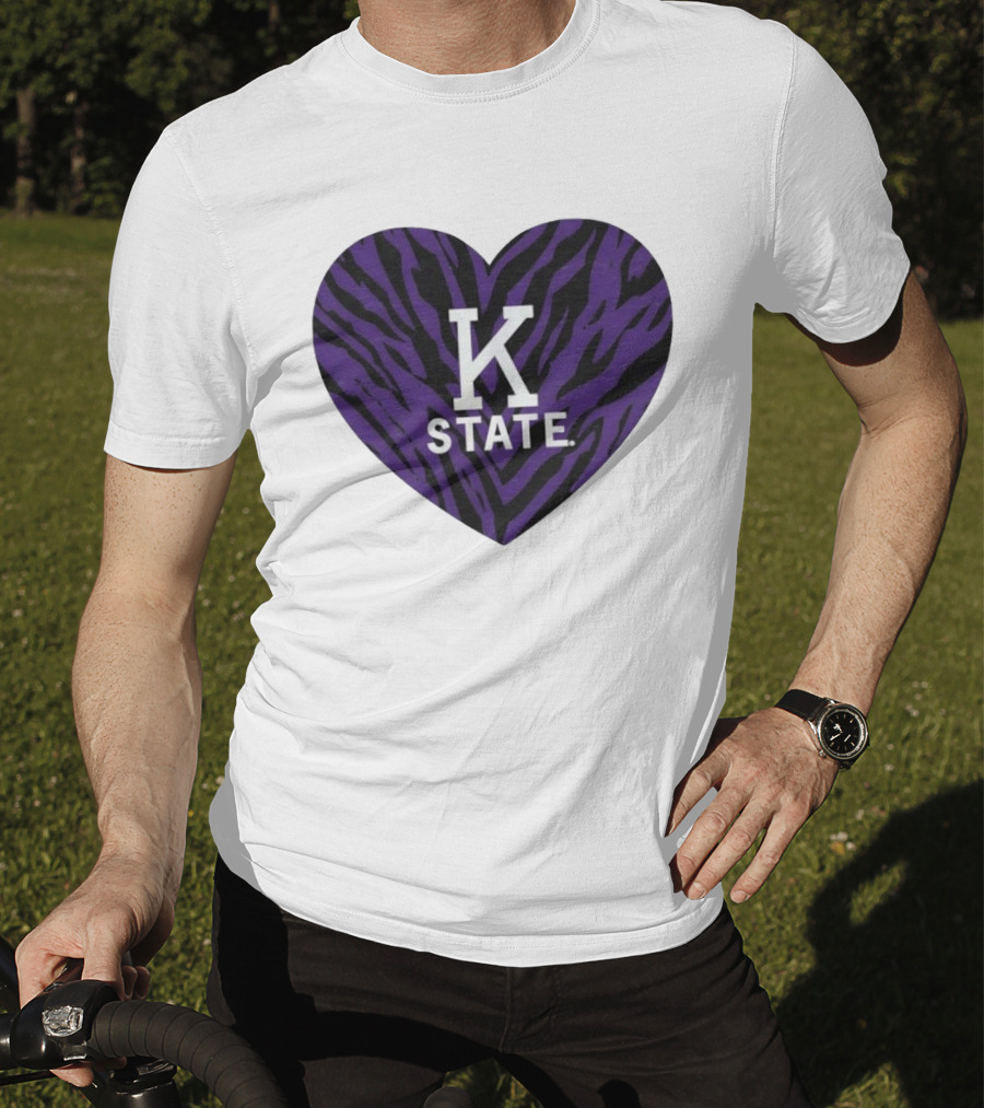 K State Wildcats Purple Zebra Heart Kansas State T-Shirt