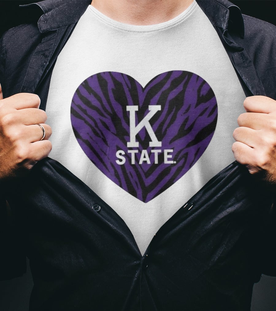 K State Wildcats Purple Zebra Heart Kansas State T-Shirt