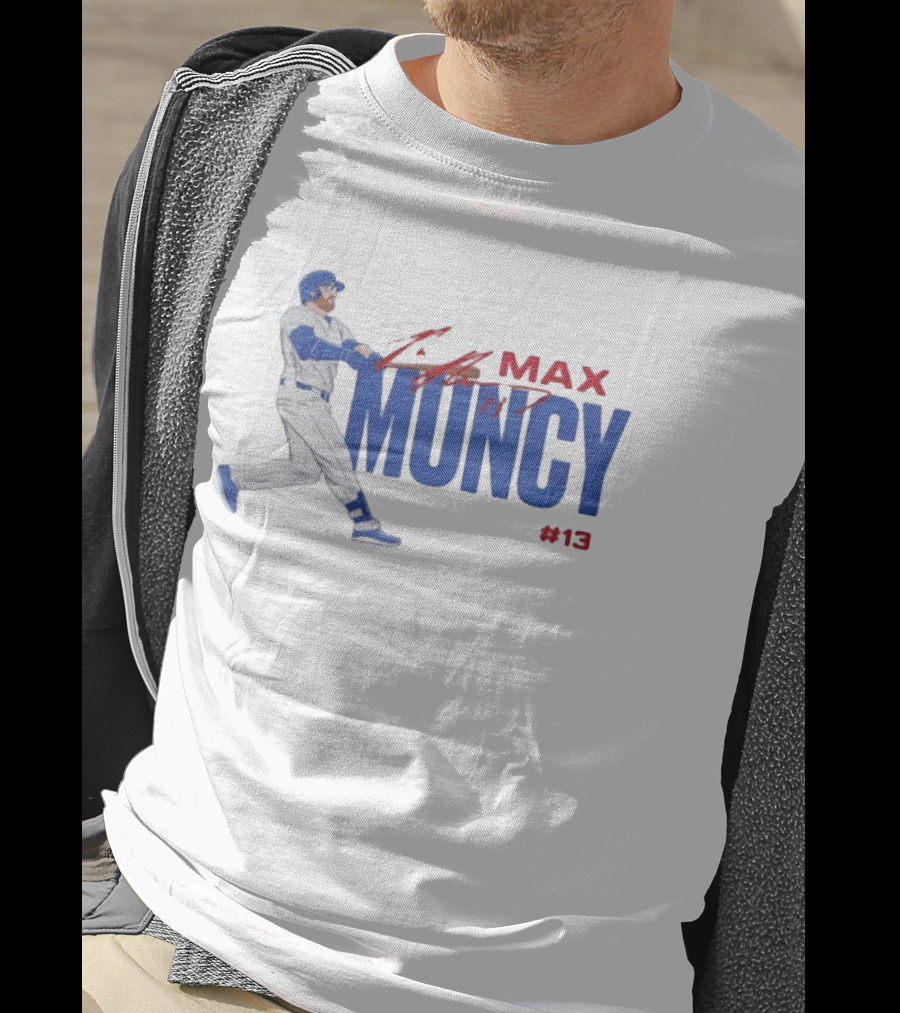 Max Muncy Baseball Player Number 13 Athletic Blue Red T-Shirt