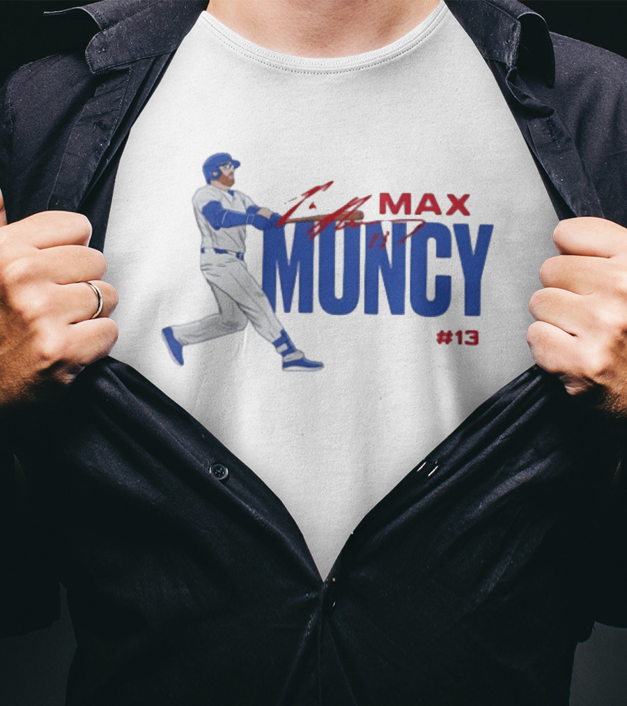 Max Muncy Baseball Player Number 13 Athletic Blue Red T-Shirt