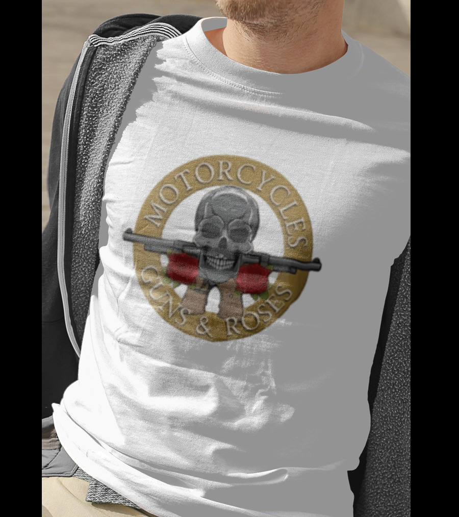 Motorcycles Guns And Roses Skull Shotgun Red T-Shirt