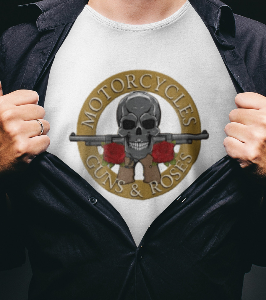 Motorcycles Guns And Roses Skull Shotgun Red T-Shirt