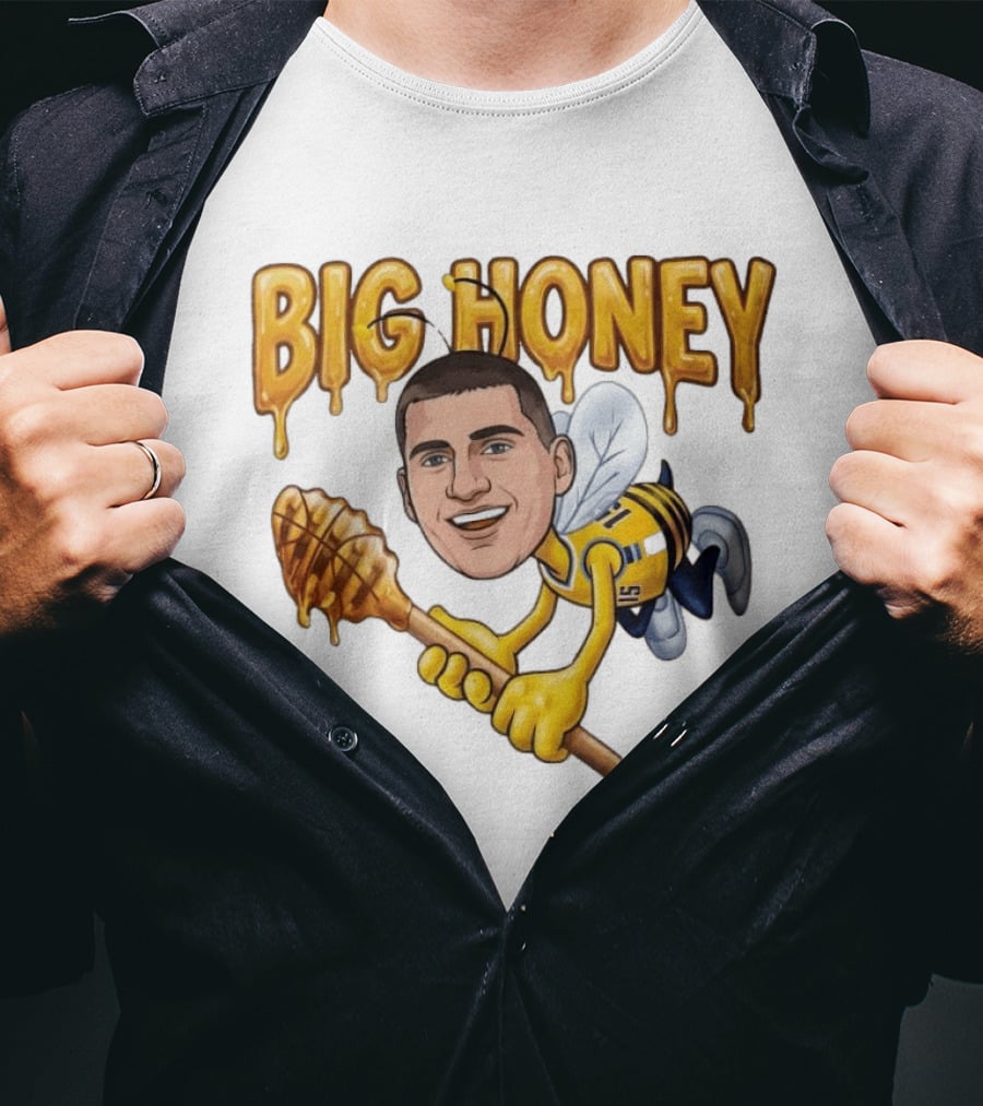 Big Honey 15 Denver Nuggets Nikola Jokic Caricature Drawing Buzzing Basketball Star T-Shirt