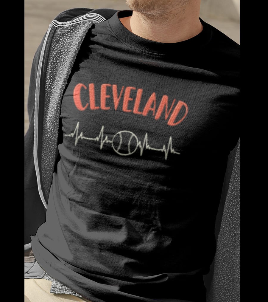 Cleveland Guardians Red Gold Heartbeat Baseball T-Shirt