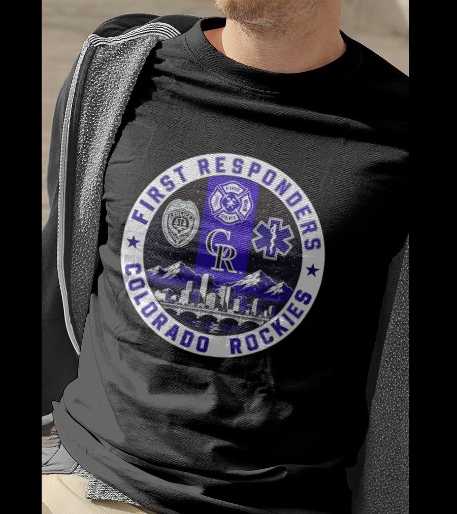 Colorado Rockies First Responders Police Fire Dept City Skyline T-Shirt