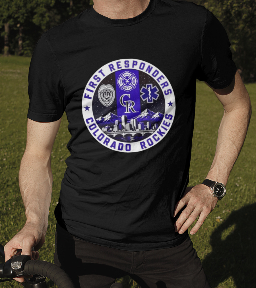 Colorado Rockies First Responders Police Fire Dept City Skyline T-Shirt