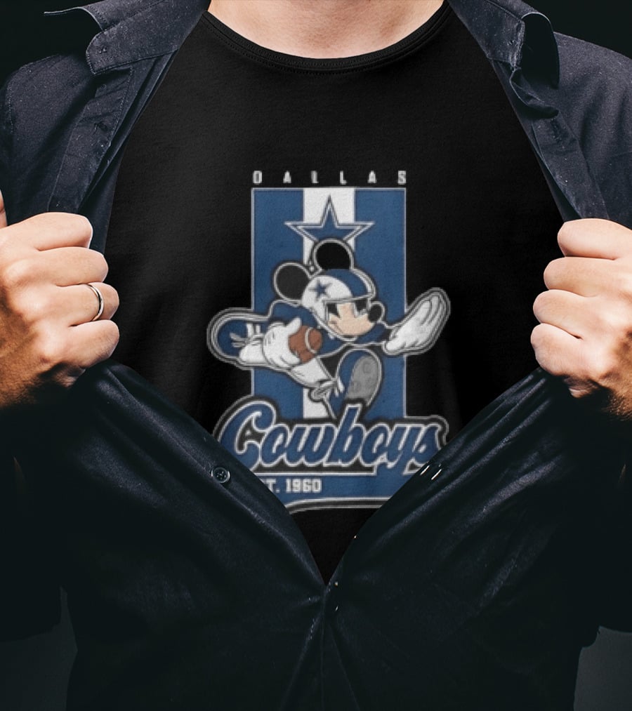 Dallas Cowboys Mickey Mouse Football 1960 Est Blue And White Star T-Shirt