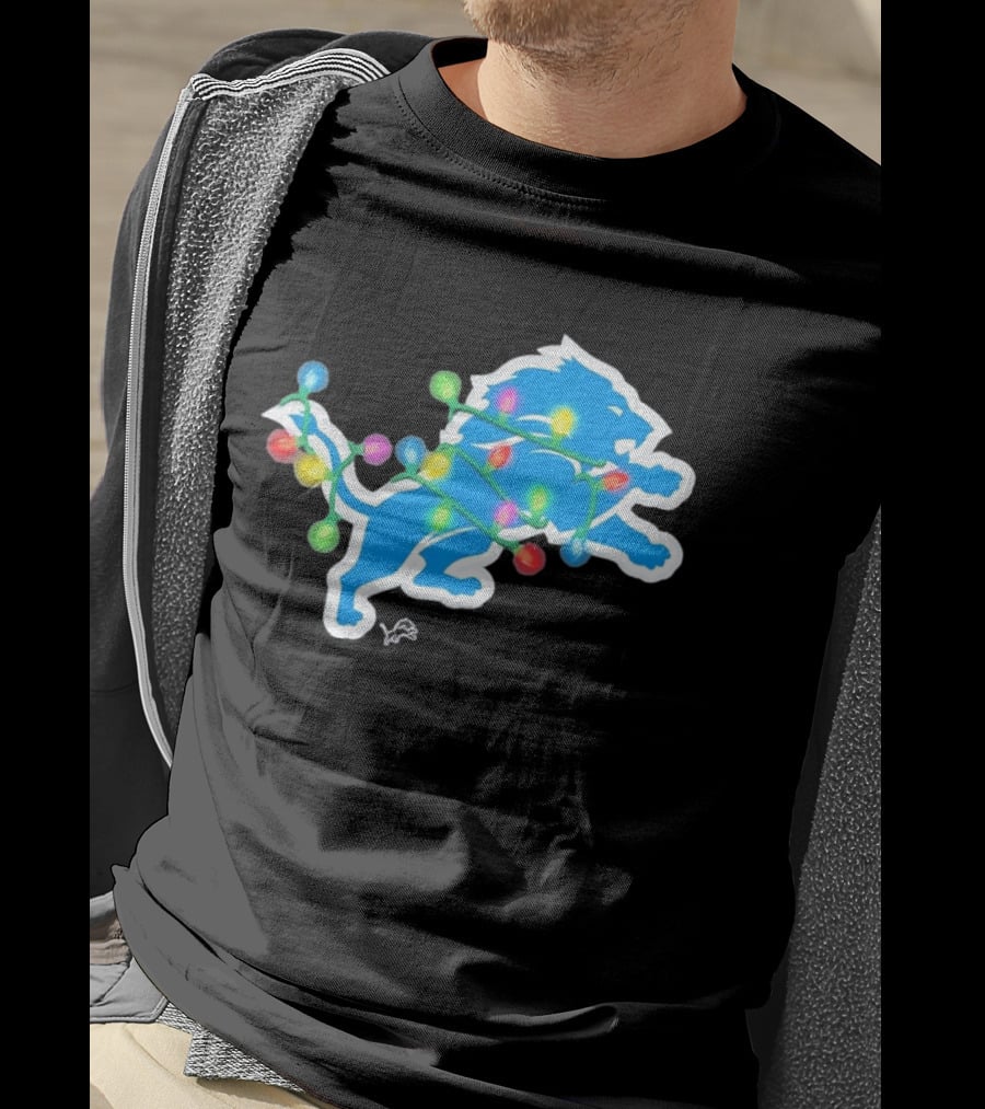Detroit Lions Holiday Lights Festive Christmas Spirit T-Shirt