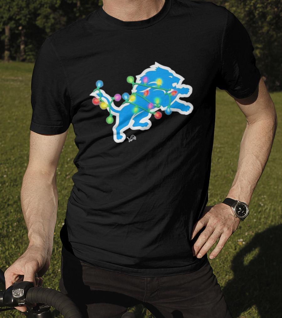 Detroit Lions Holiday Lights Festive Christmas Spirit T-Shirt