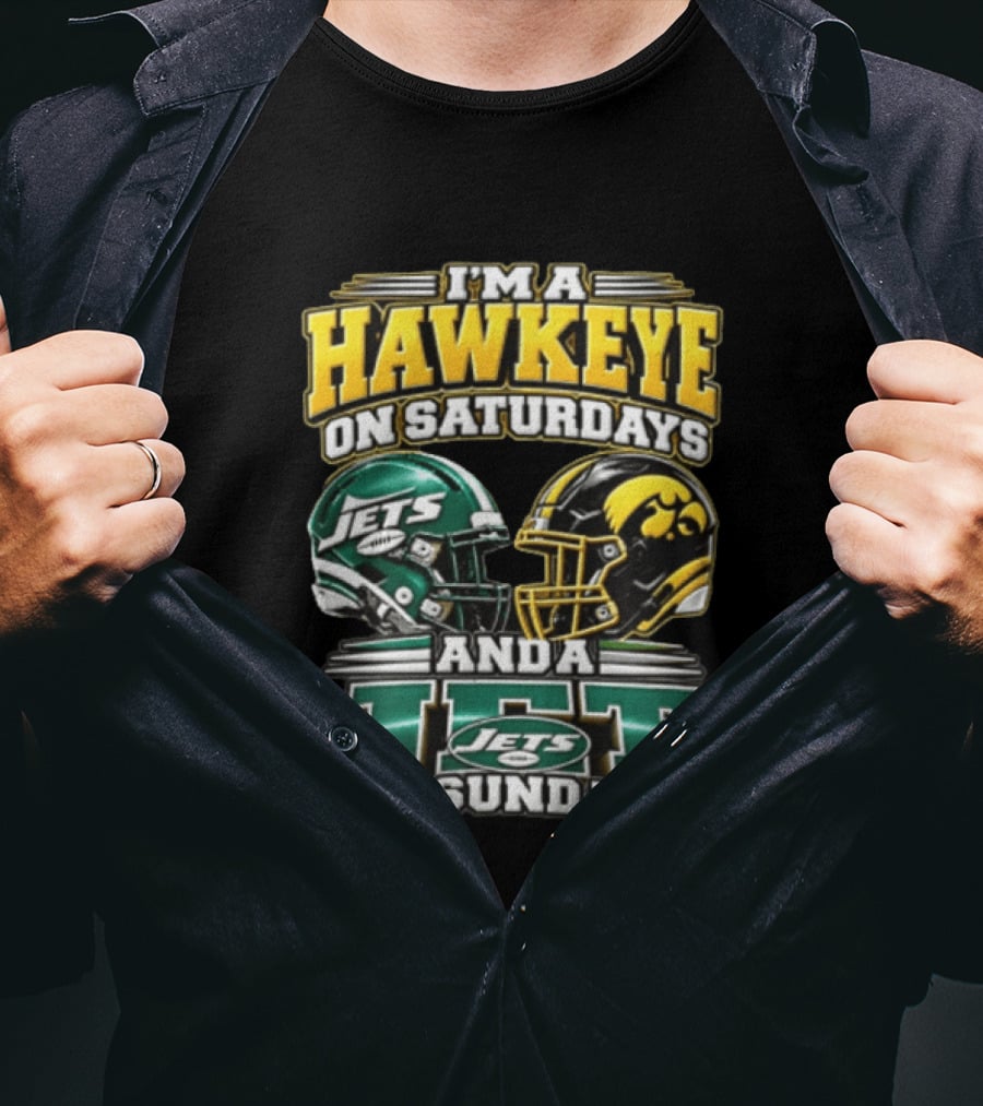 I'm A Hawkeye On Saturdays Jets On Sundays Football Helmets T-Shirt
