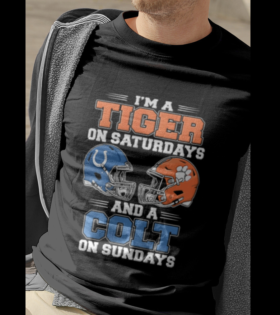 I'm A Tiger On Saturdays And A Colt On Sundays Helmet Football Rivalry T-Shirt