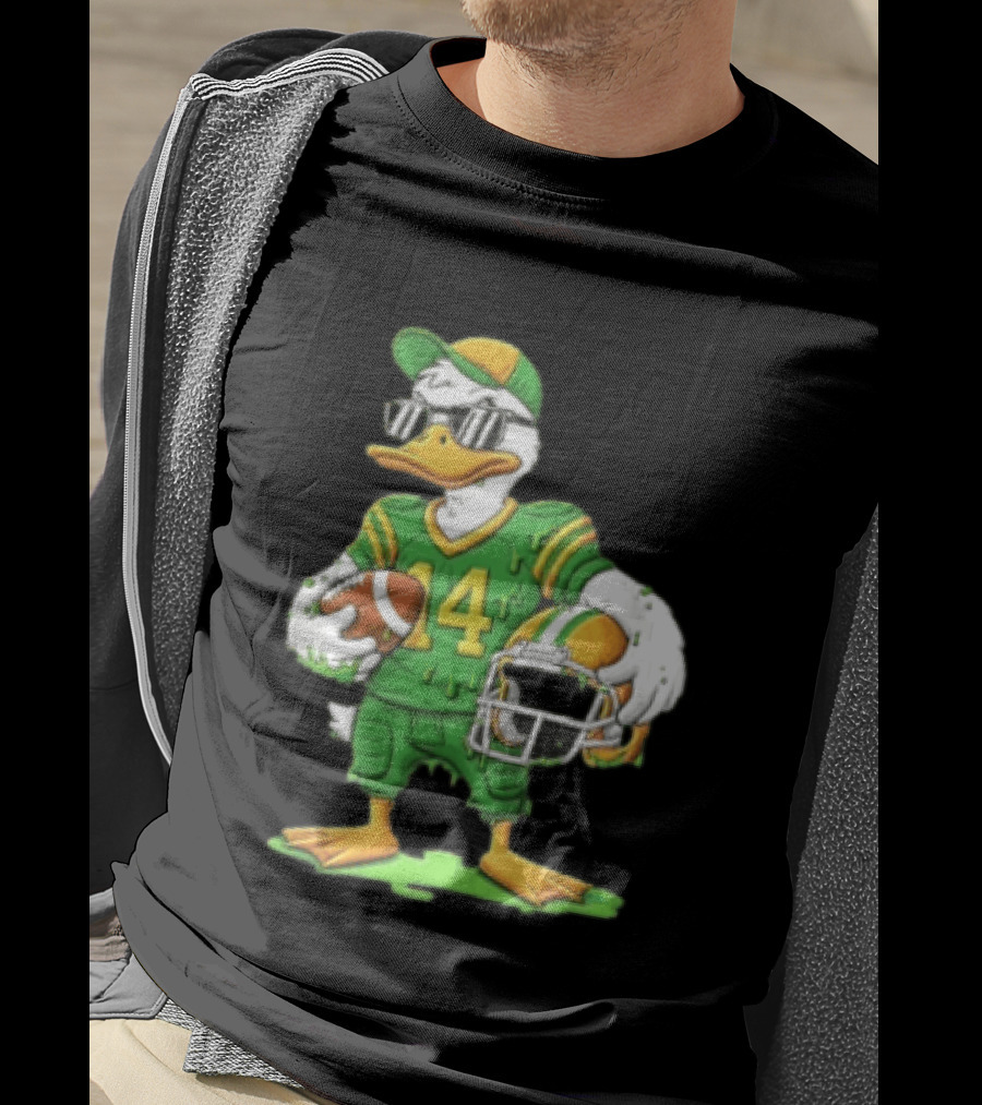 Duck With Sunglasses In Green Football Uniform Holding Helmet And Ball T-Shirt