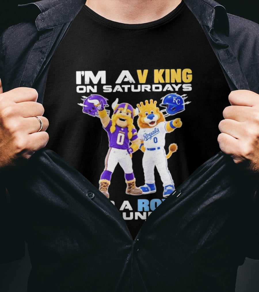 I'm A V King On Saturdays And A Royal On Sundays With Mascots Vikings And Royals Helmets T-Shirt