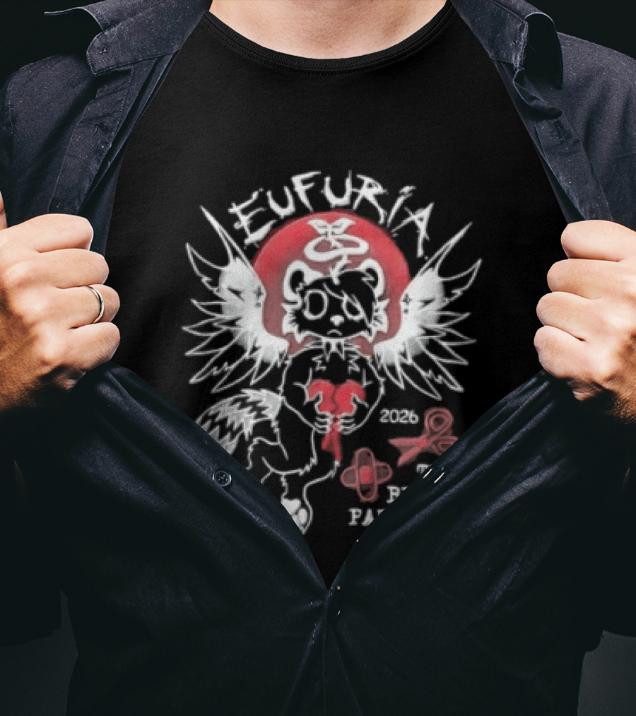 Eufuria Black Pawrade 2026 Winged Raccoon Broken Heart T-Shirt