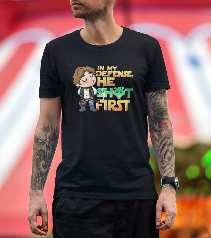 In My Defense He Shot First Han Solo Star Wars Movie T-Shirt