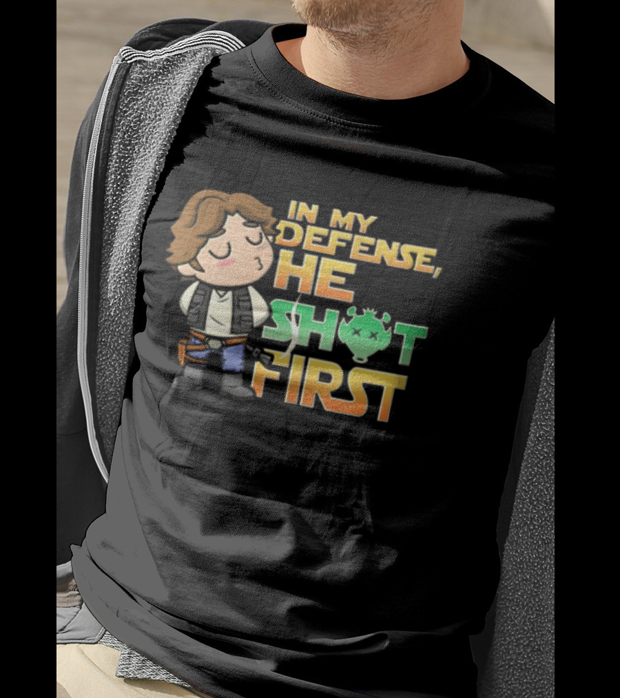 In My Defense He Shot First Han Solo Star Wars Movie T-Shirt