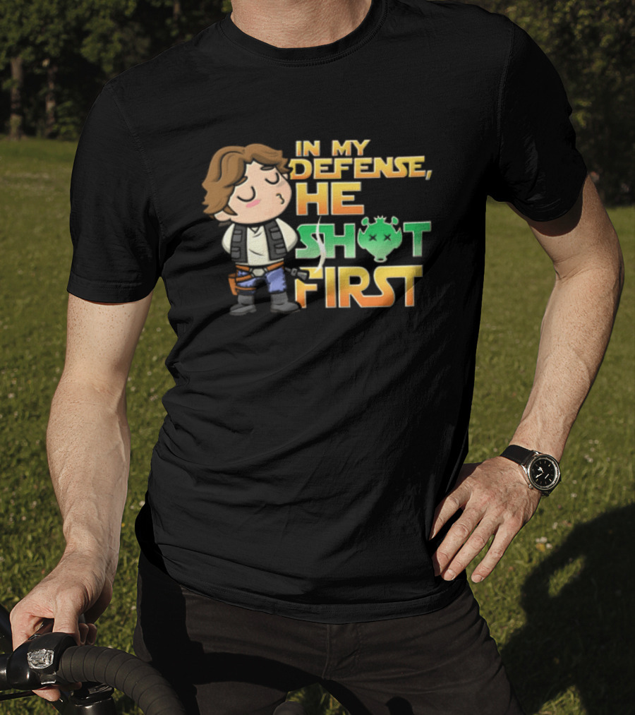 In My Defense He Shot First Han Solo Star Wars Movie T-Shirt