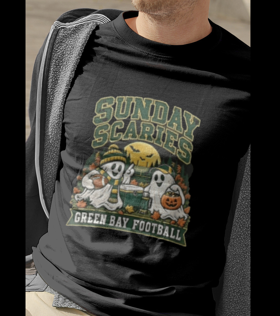 Sunday Scaries Two Ghosts Green Bay Football Tailgate Scene T-Shirt