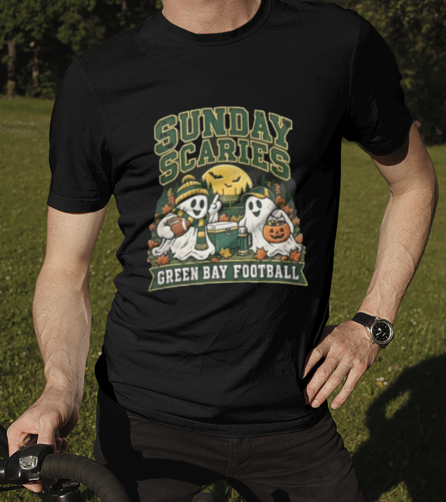Sunday Scaries Two Ghosts Green Bay Football Tailgate Scene T-Shirt