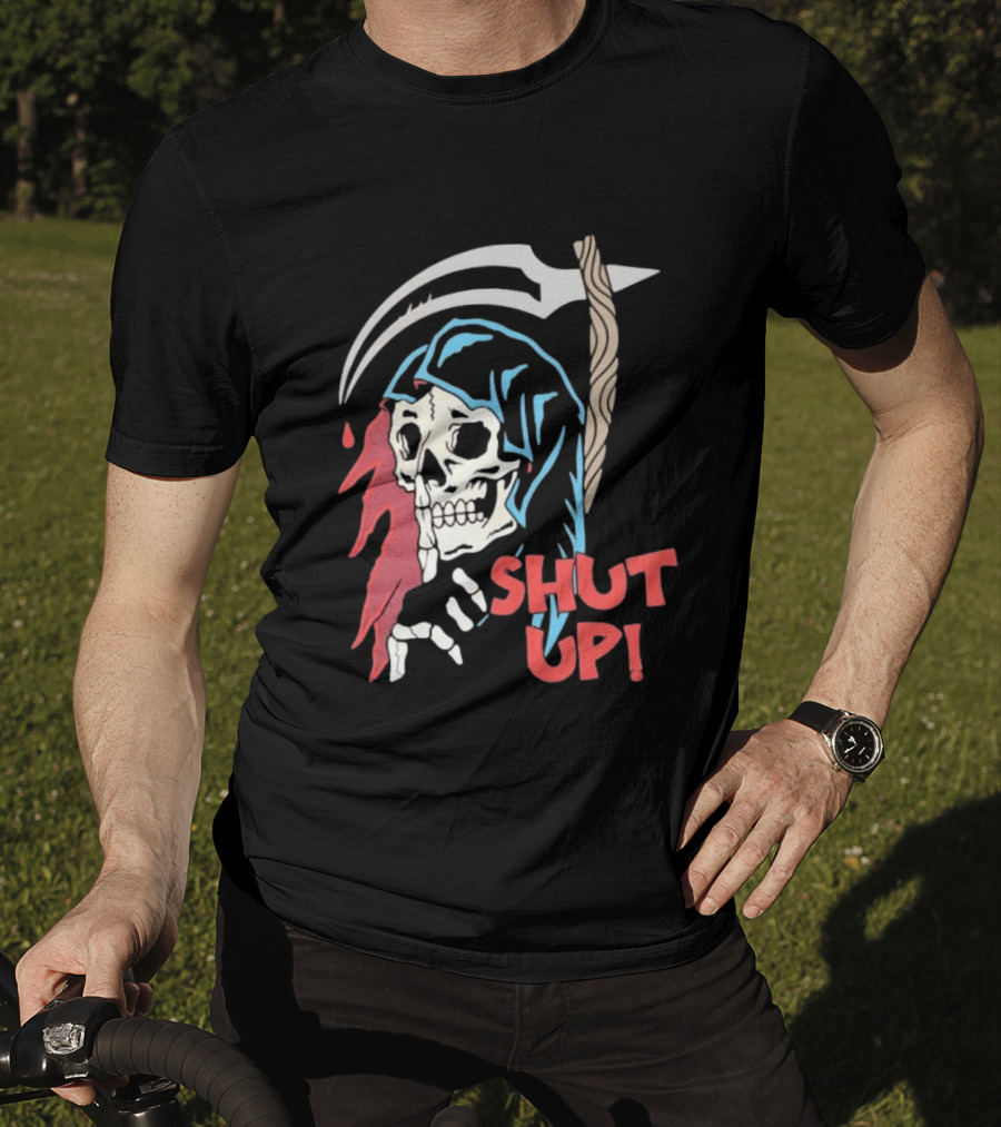 Grim Reaper Skull Shut Up Death Scythe Gothic T-Shirt