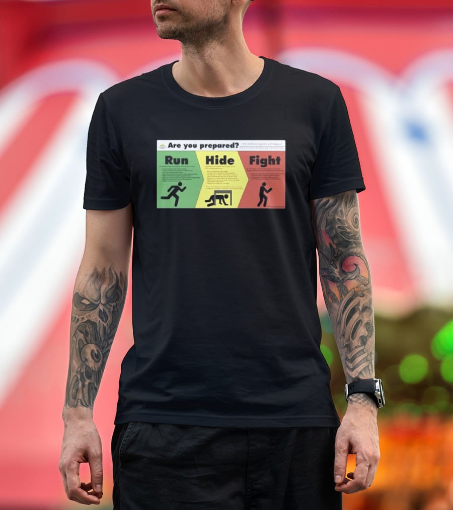Grimykids Store Survival Guide Run Hide Fight Are You Prepared Emergency Strategy T-Shirt