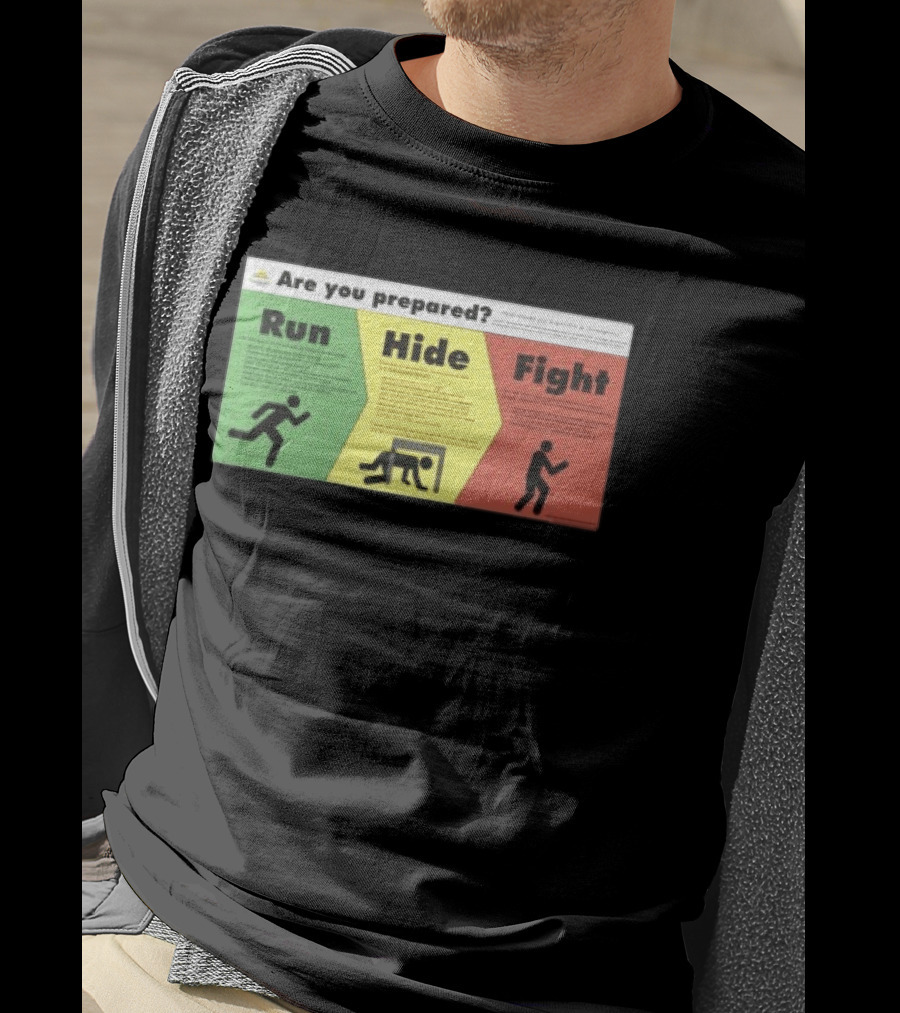 Grimykids Store Survival Guide Run Hide Fight Are You Prepared Emergency Strategy T-Shirt