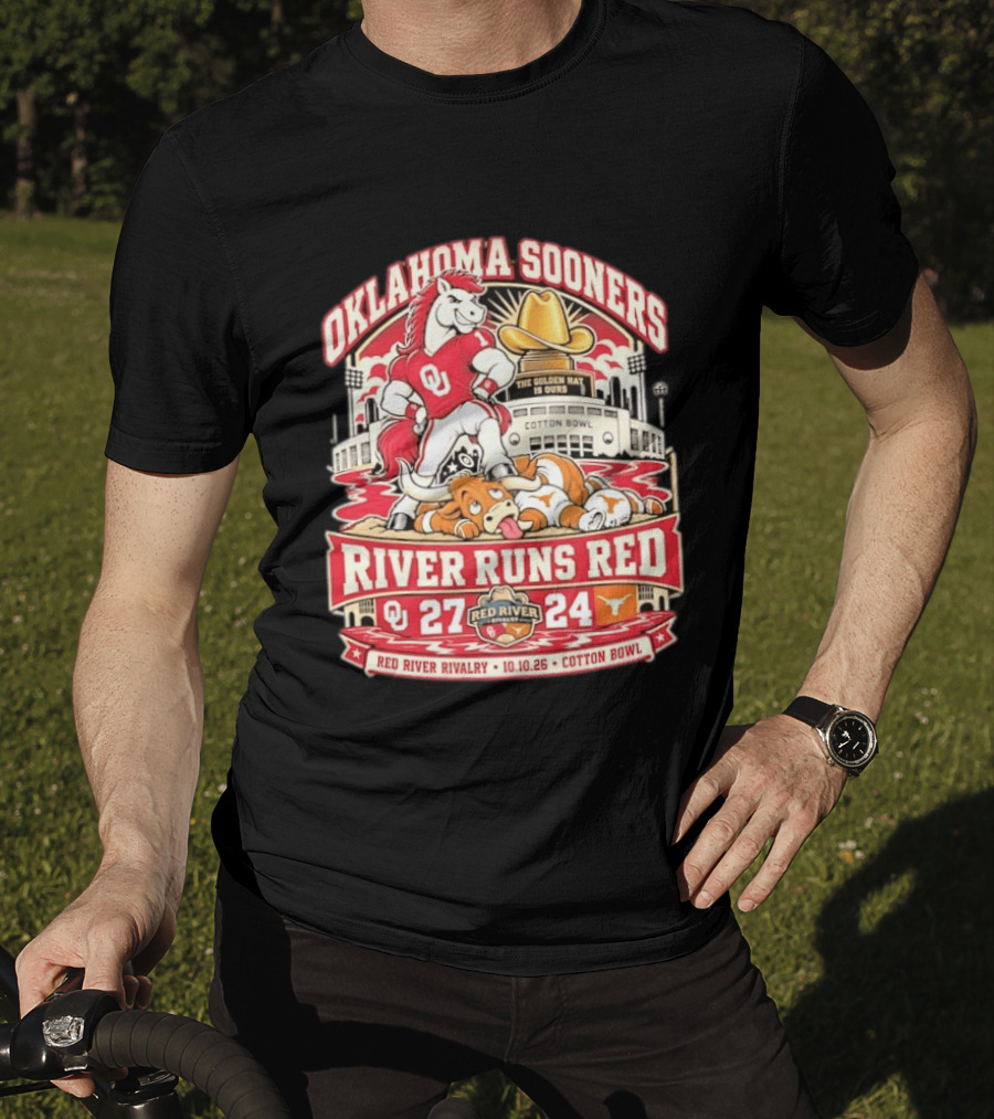 Oklahoma Sooners River Runs Red 27 24 Golden Hat Rivalry Cotton Bowl 10.10.26 T-Shirt
