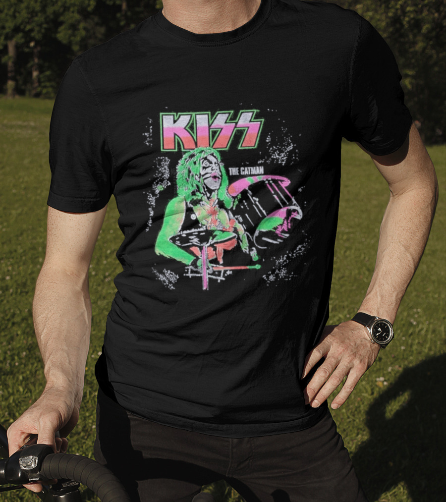 Kiss The Catman 80s Neon Rock Band T-Shirt