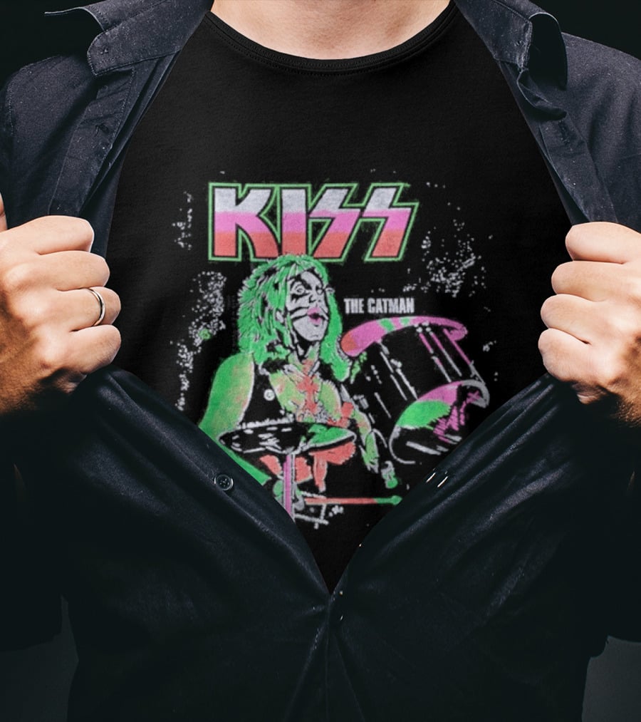 Kiss The Catman 80s Neon Rock Band T-Shirt