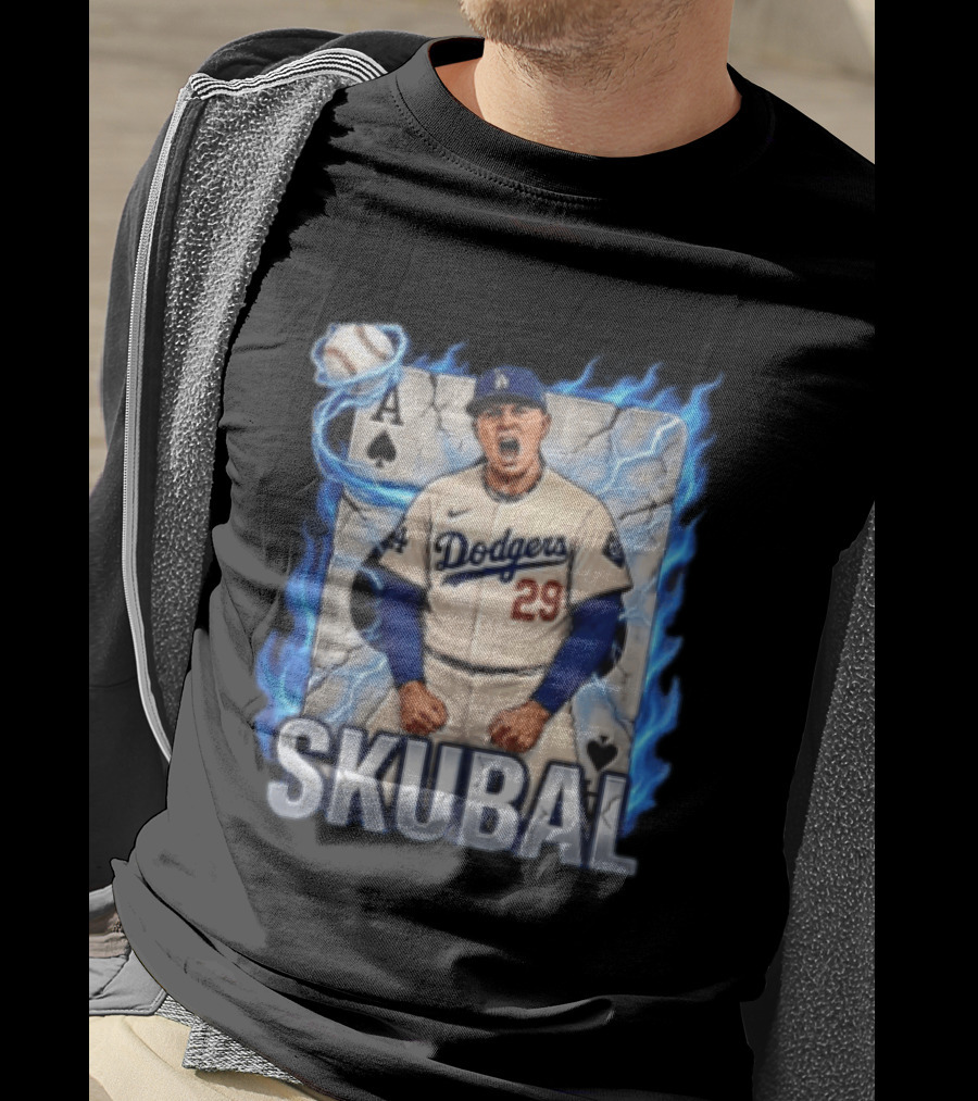 Los Angeles Dodgers Skubal Ace Card Blue Flames Baseball Player 29 T-Shirt