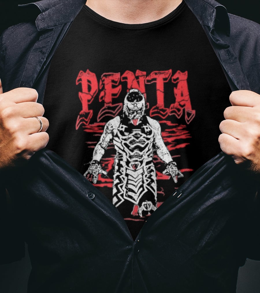 Penta El Zero Miedo Masked Luchador Red Text Wrestling T-Shirt