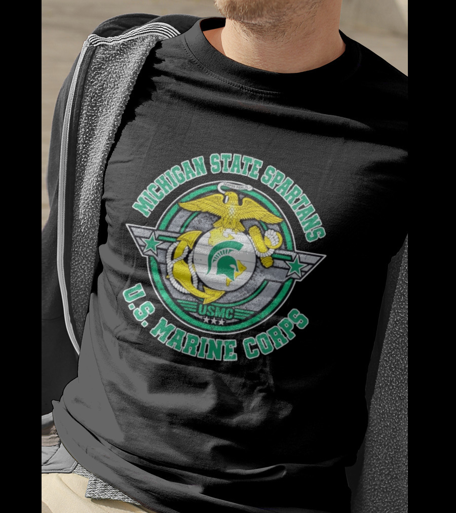 Michigan State Spartans US Marine Corps USMC Semper Fidelis Eagle Globe Anchor T-Shirt