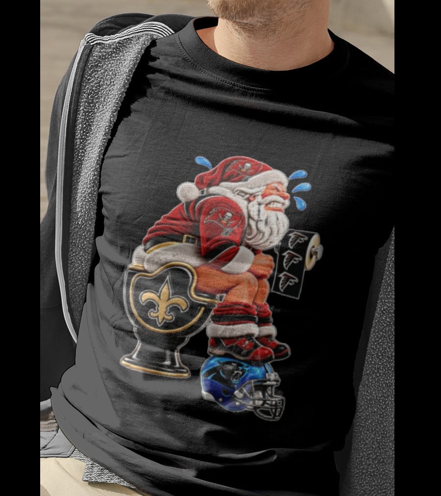 Santa Claus NFL Teams Buccaneers Falcons Saints Panthers Humorous Clash T-Shirt