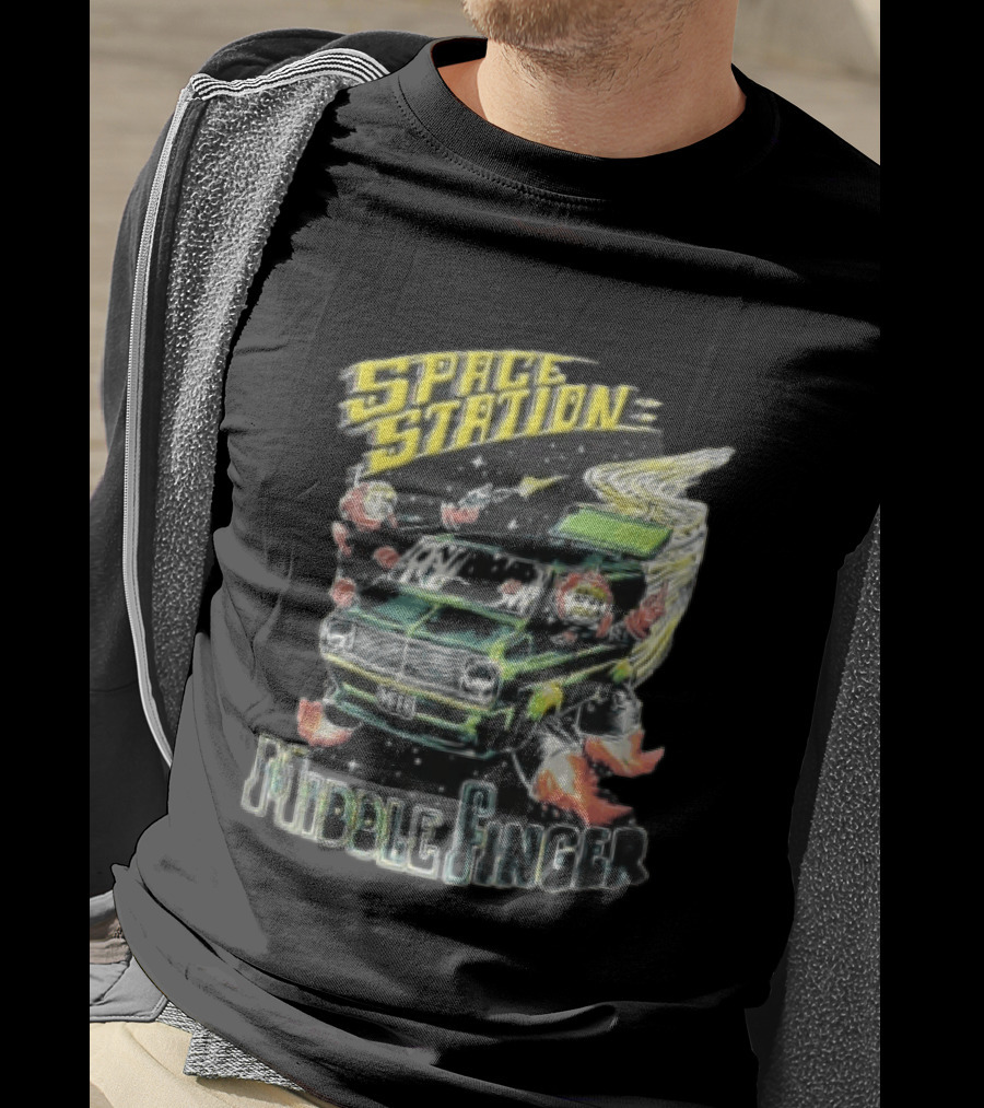 Space Station Middle Finger Astronauts Flying Green Van T-Shirt