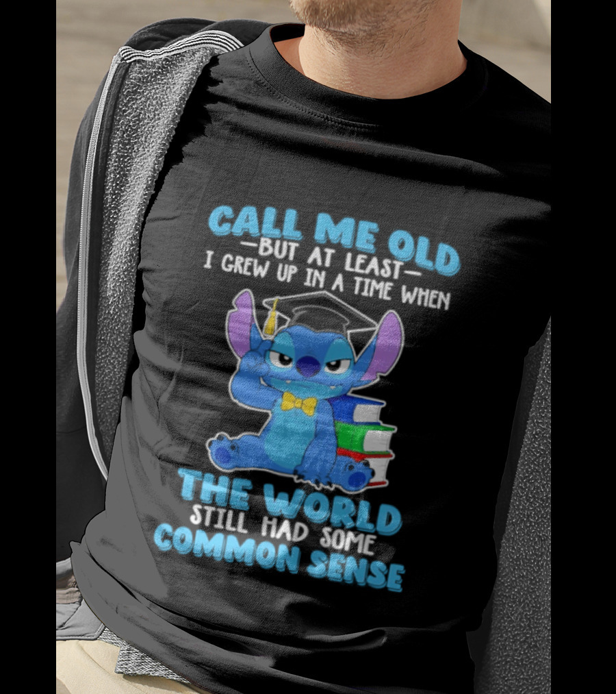 Call Me Old But At Least I Grew Up In A Time When The World Still Had Some Common Sense Stitch With Books And Bowtie T-Shirt