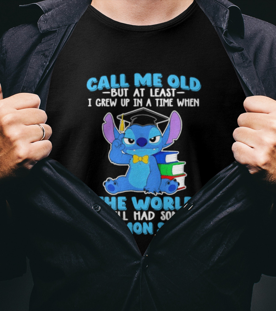 Call Me Old But At Least I Grew Up In A Time When The World Still Had Some Common Sense Stitch With Books And Bowtie T-Shirt