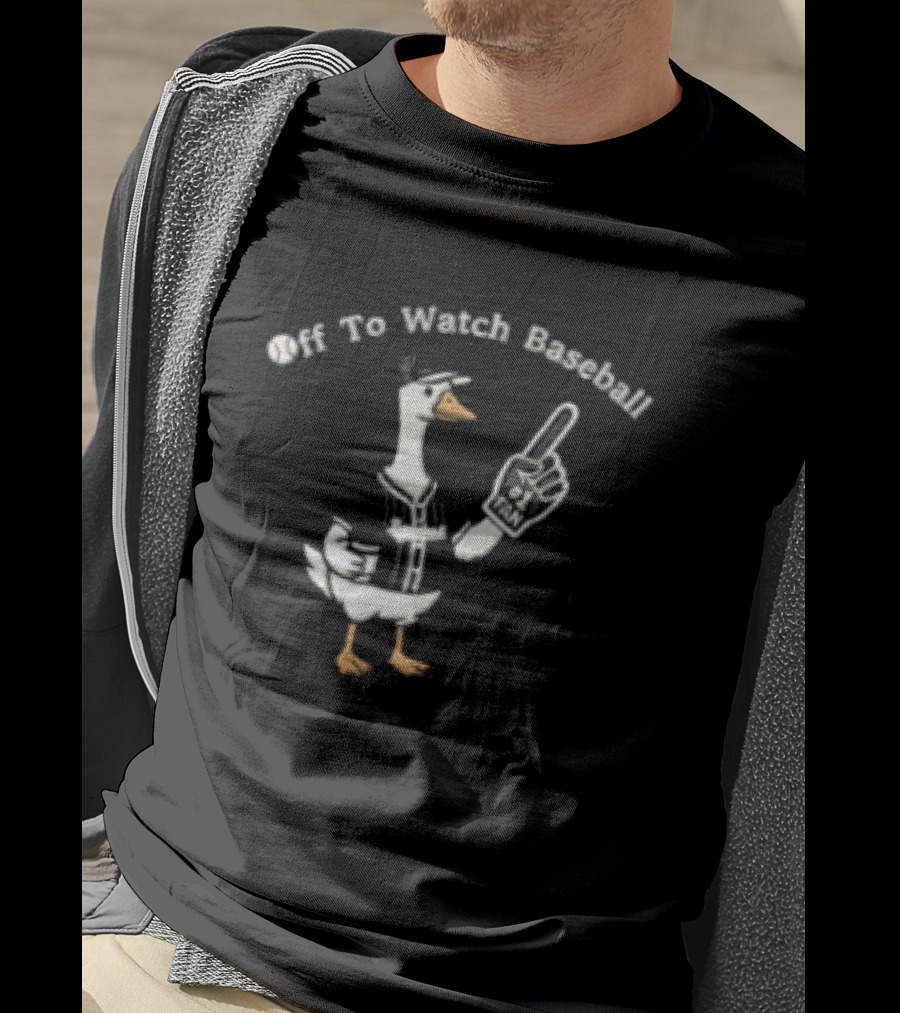 Off To Baseball Goose Wearing Baseball Uniform Pointing T-Shirt