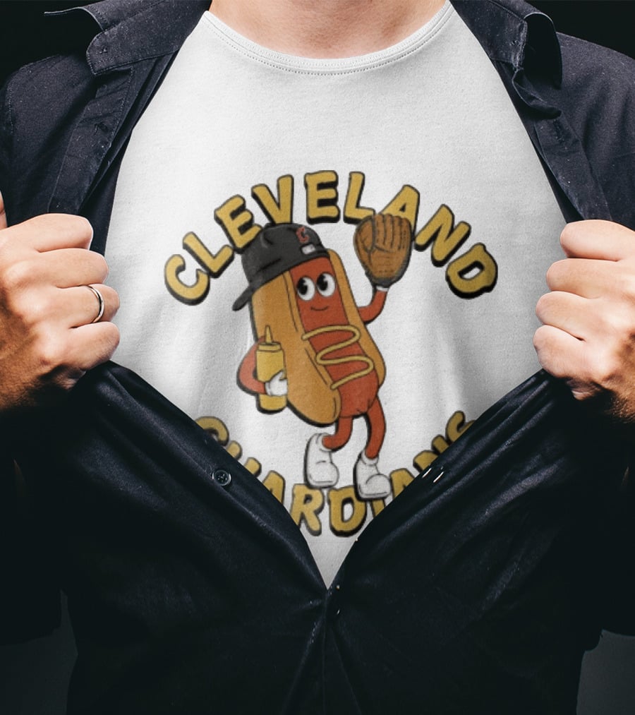 Cleveland Guardians Hot Dog Baseball Mascot Mustard Glove T-Shirt