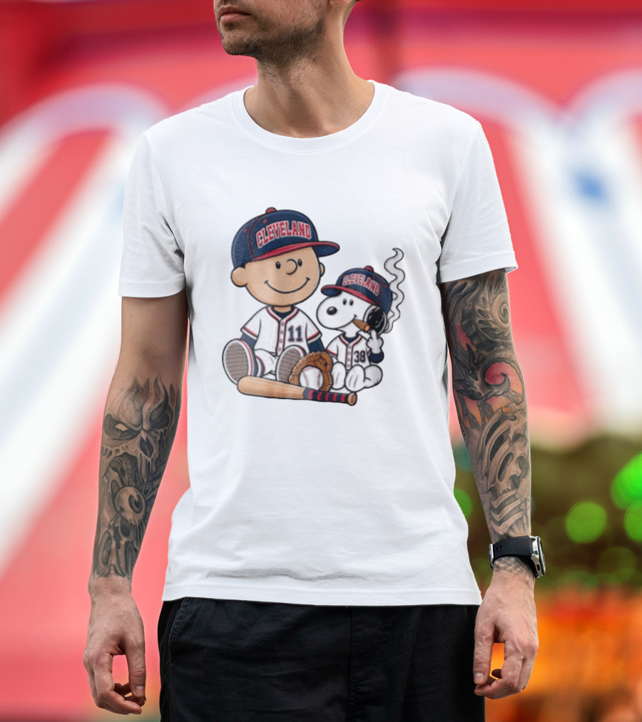 Cleveland Baseball Cartoon Boy And Dog In Uniforms T-Shirt