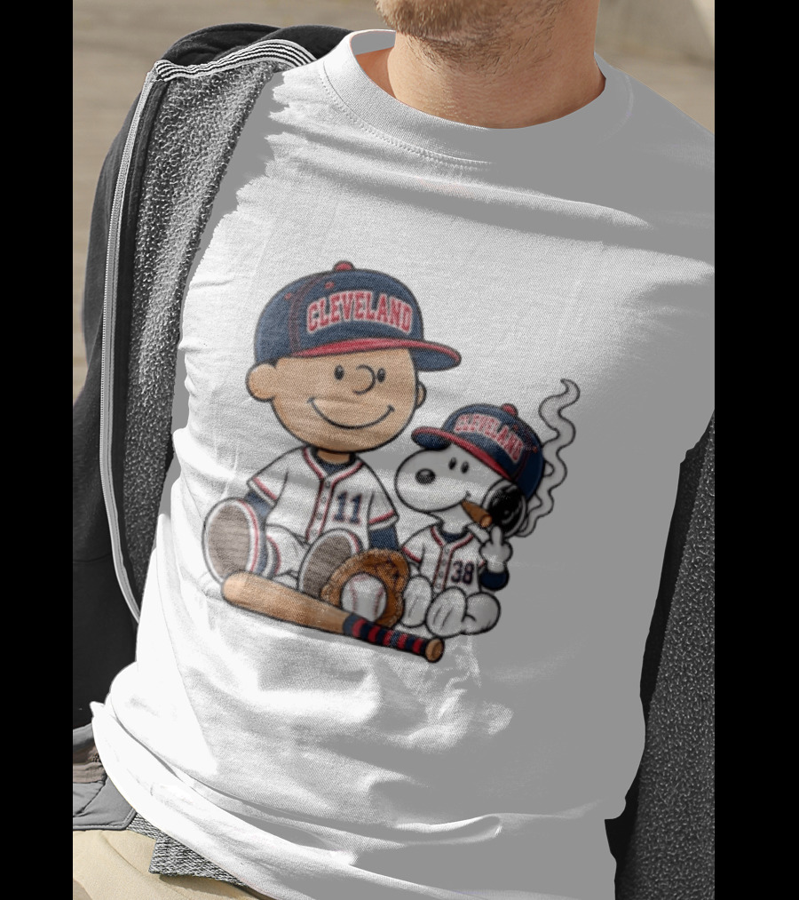 Cleveland Baseball Cartoon Boy And Dog In Uniforms T-Shirt