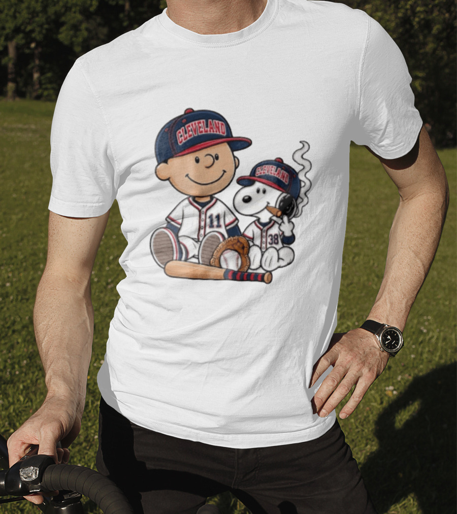Cleveland Baseball Cartoon Boy And Dog In Uniforms T-Shirt