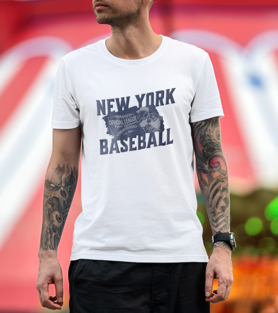 New York Baseball Official League Player Swinging Bat T-Shirt