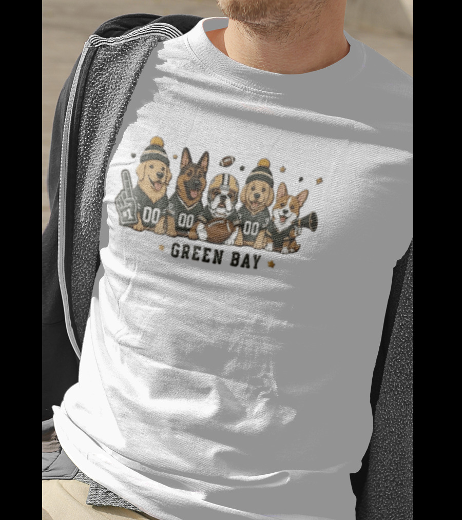 Green Bay Five Dogs In Jerseys With Football Packers Fan Gear T-Shirt