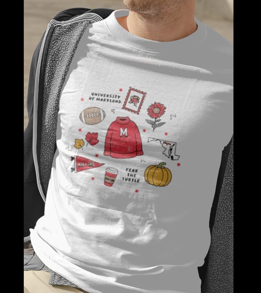 University Of Maryland Fear The Turtle Fall Sweater Football Pumpkin Map Floral Leaves T-Shirt