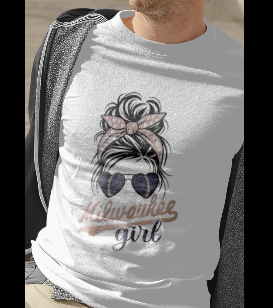 Milwaukee Girl Messy Bun Baseball Headband Sunglasses T-Shirt